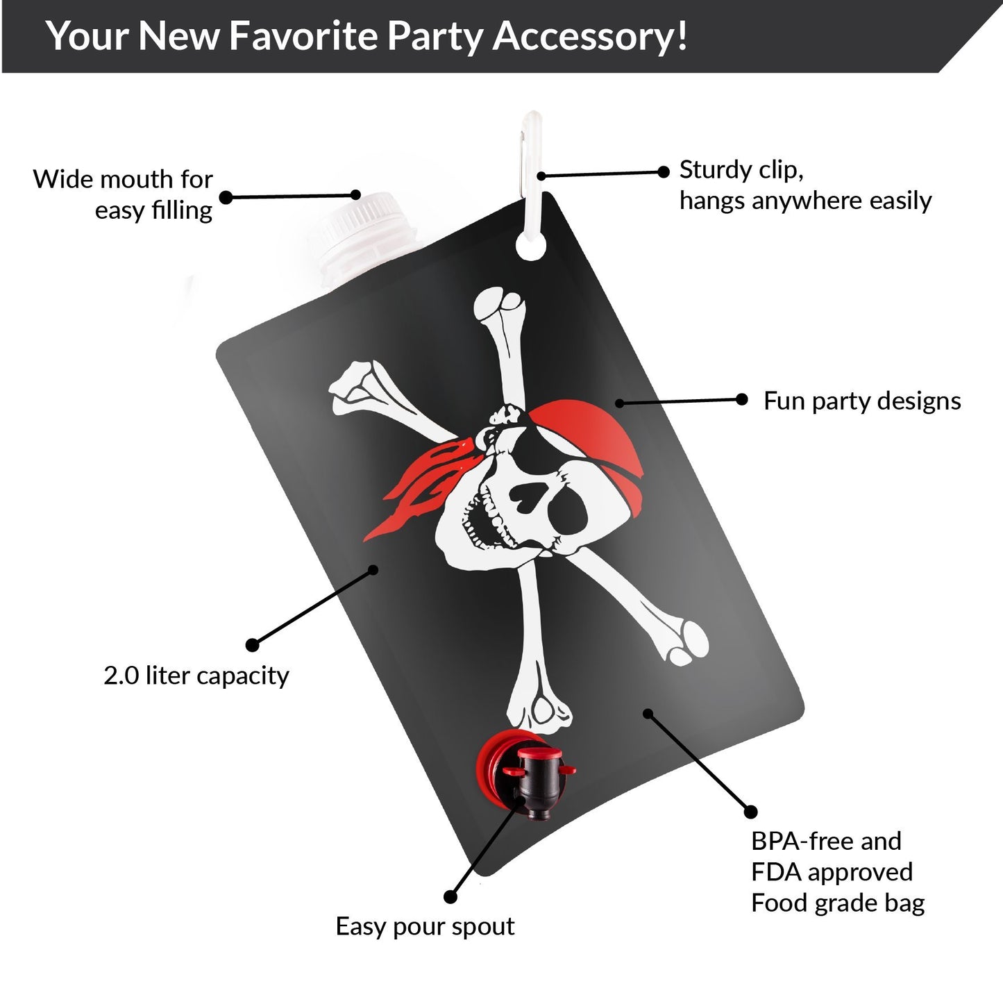 Party Flasks Pirate Flag Adult 2 liter Flasks Make the Perfect Drink Dispenser for Your Pirate Party Supplies, Summer Beach or Pool Party, Sports Tailgating, Funny Gifts, and More