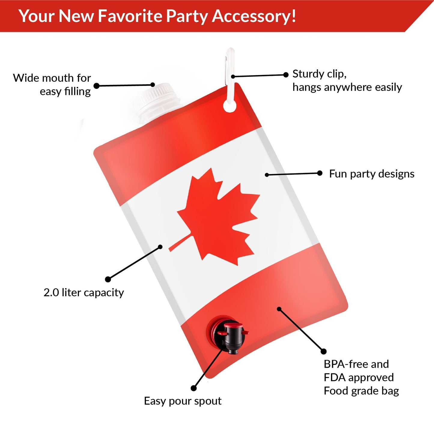 Canadian Flag Adult Party Flask: 2 liter Flasks Make the Perfect Drink Dispenser for Your Canada Day Party Supplies, Summer Beach or Pool Party,Hockey, Soccer,or Baseball Parties,Funny Gifts, and More