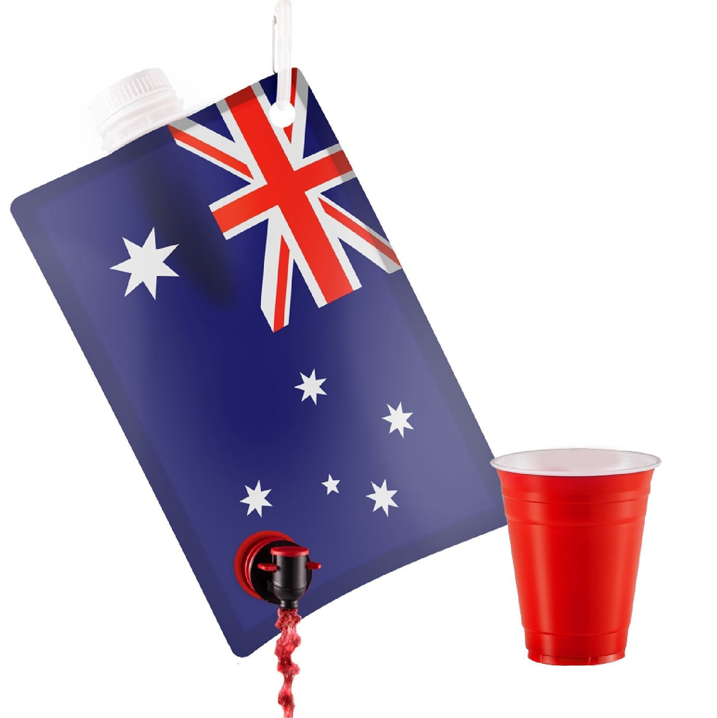 Australian Flag Adult Party Flask: 2 liter Flasks Make the Perfect Drink Dispenser for Your Australia Day Party Supplies, Summer Beach or Pool Party, Soccer, Cricket, or Football Tailgating and More