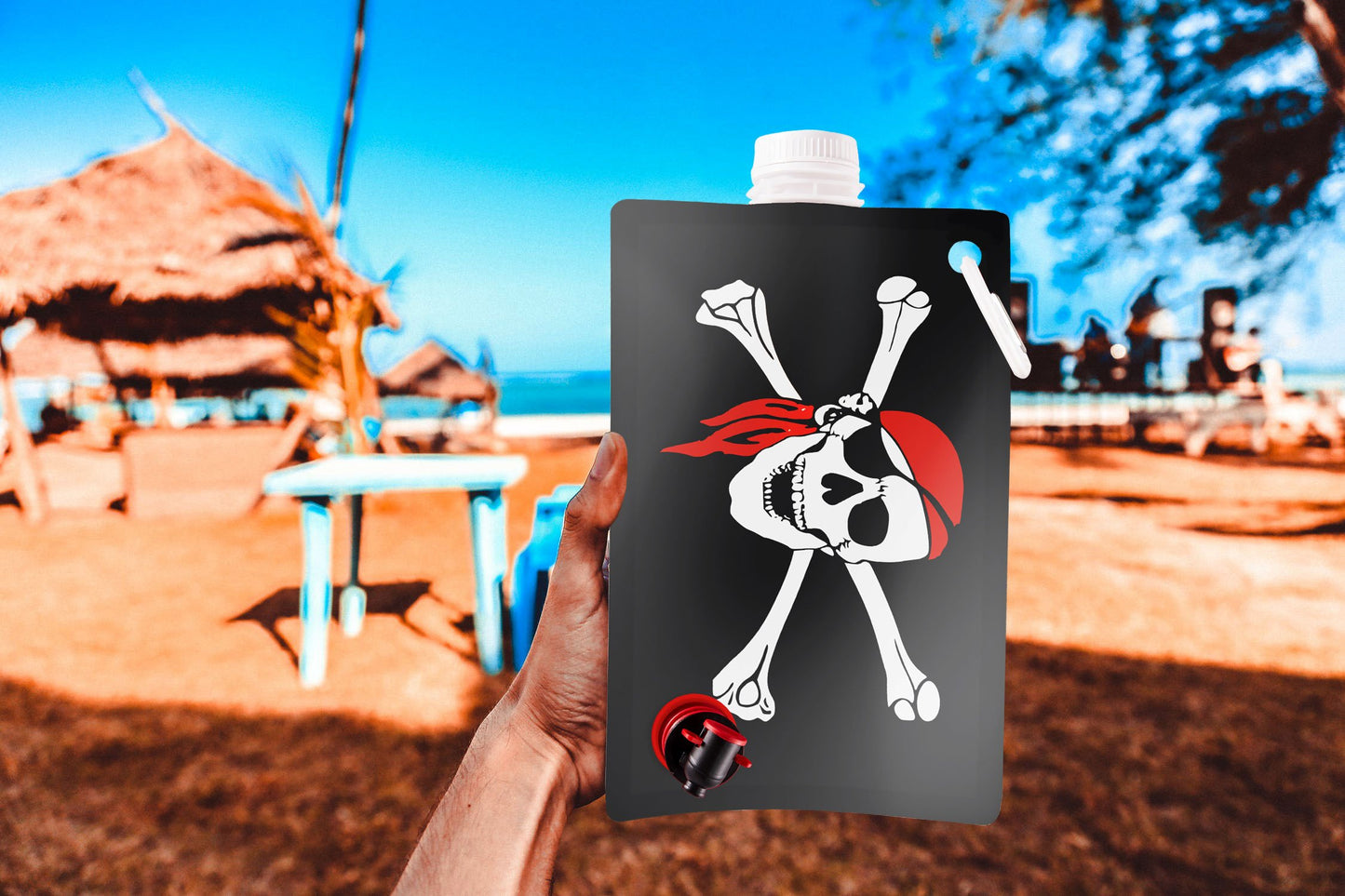 Party Flasks Pirate Flag Adult 2 liter Flasks Make the Perfect Drink Dispenser for Your Pirate Party Supplies, Summer Beach or Pool Party, Sports Tailgating, Funny Gifts, and More