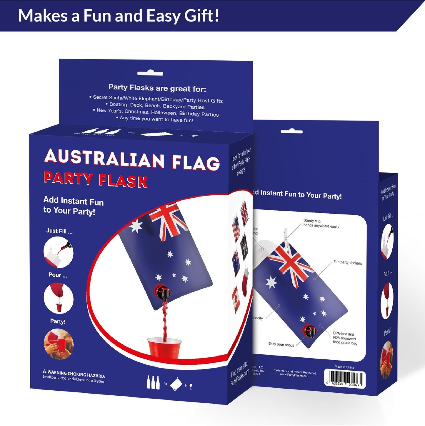 Australian Flag Adult Party Flask: 2 liter Flasks Make the Perfect Drink Dispenser for Your Australia Day Party Supplies, Summer Beach or Pool Party, Soccer, Cricket, or Football Tailgating and More