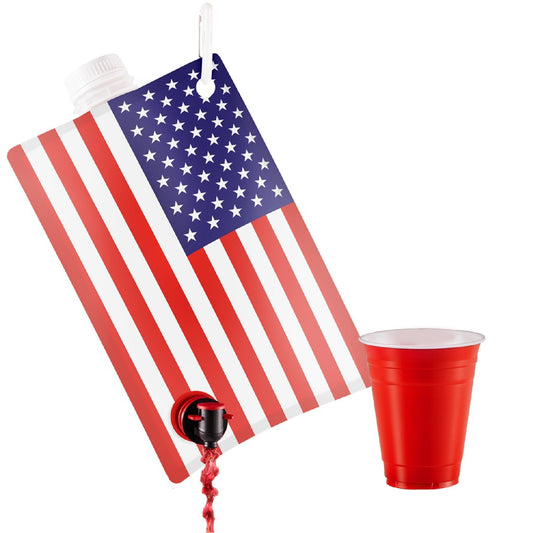 American Flag Flask for Liquor, Wine, Drinks: Beverage Dispenser Holds 2 Liters for Summer, July 4, Sports Tailgating, Birthday, Graduation, Cruises, Boating, BBQ Parties, by Party Flasks