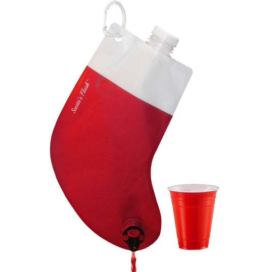 Santas Flask for Liquor, Wine, Drinks: Funny Gag Gifts for White Elephant Christmas Gifts Exchanges; Beverage Dispenser Holds 2.25 Liters for Holiday, Graduation, Office Parties