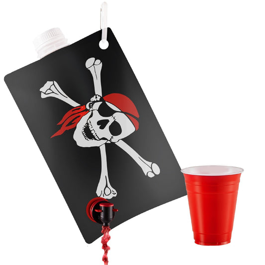 Party Flasks Pirate Flag Adult 2 liter Flasks Make the Perfect Drink Dispenser for Your Pirate Party Supplies, Summer Beach or Pool Party, Sports Tailgating, Funny Gifts, and More