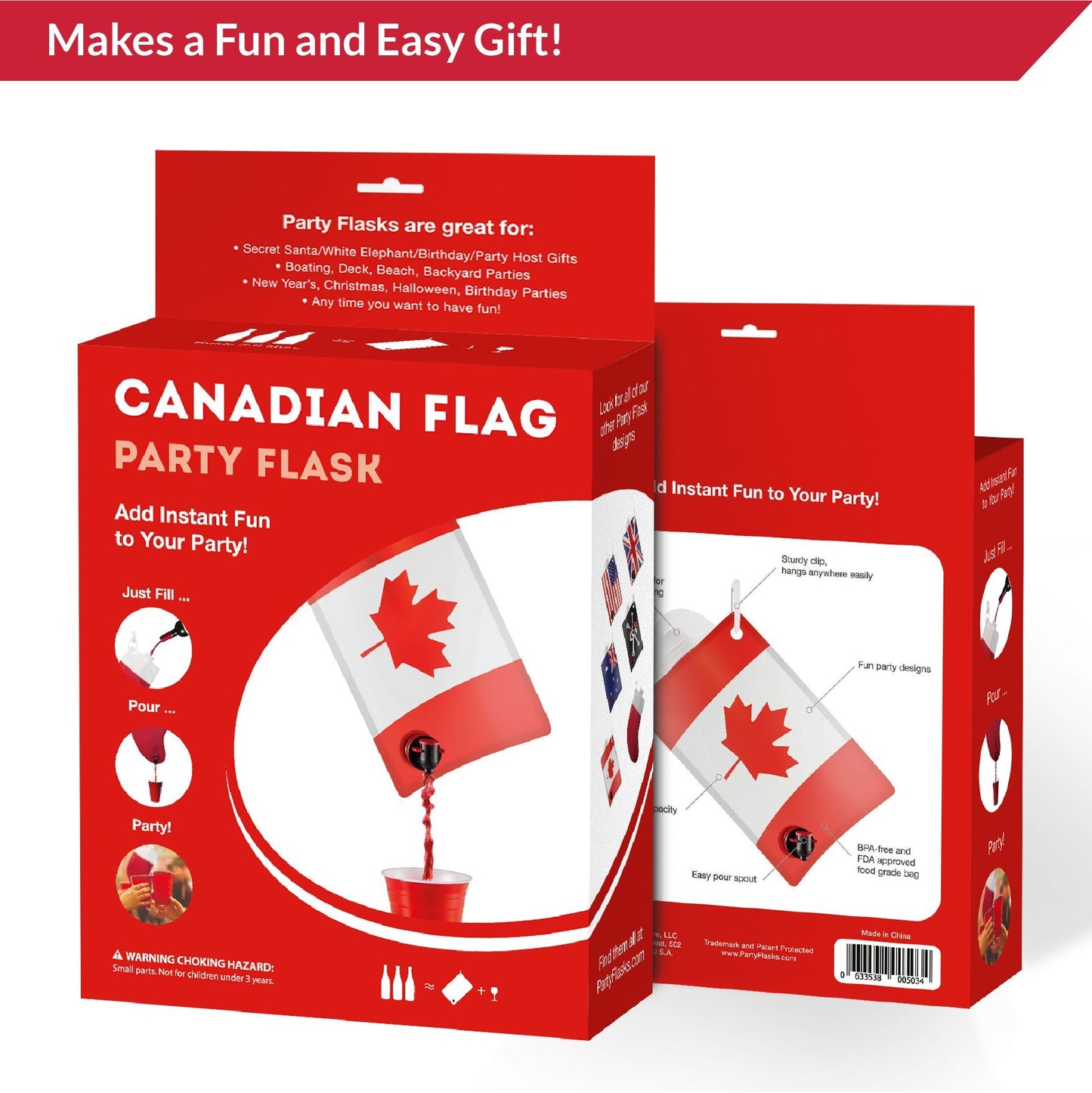 Canadian Flag Adult Party Flask: 2 liter Flasks Make the Perfect Drink Dispenser for Your Canada Day Party Supplies, Summer Beach or Pool Party,Hockey, Soccer,or Baseball Parties,Funny Gifts, and More