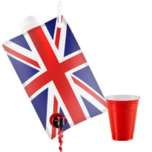 Load image into Gallery viewer, Union Jack Flag Party Flask: 2 liter British Flag Flasks Make the Perfect Drink Dispenser for Your St Georges Day or Guy Fawkes,Bonfire Night Party Supplies,Football, Cricket,or Rugby Parties and More
